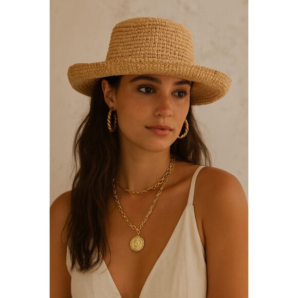 Scala Collection Women Straw Sun Hat Wide Brim Natural Raffia OneSize Chin Strap - Picture 7 of 7
